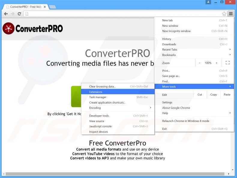 Removing ConverterPro  ads from Google Chrome step 1
