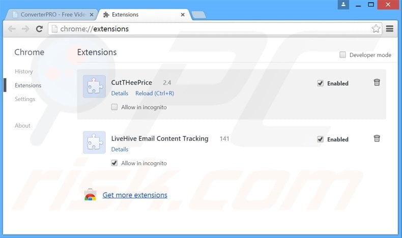Removing ConverterPro ads from Google Chrome step 2