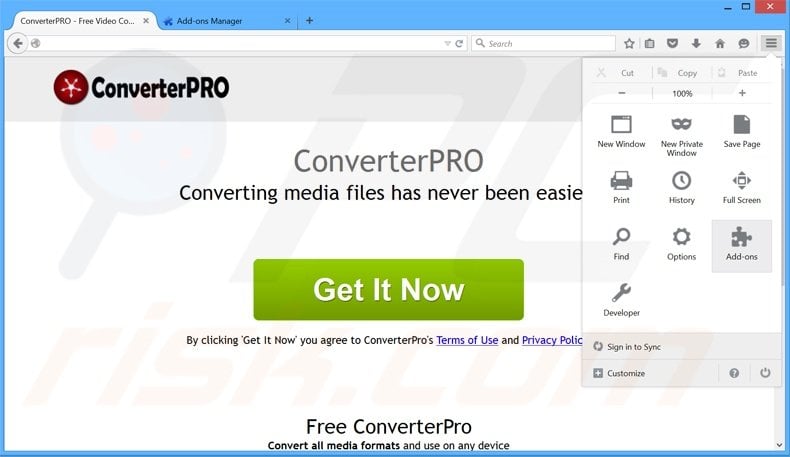 Removing ConverterPro ads from Mozilla Firefox step 1