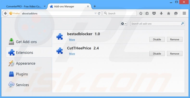 Removing ConverterPro ads from Mozilla Firefox step 2