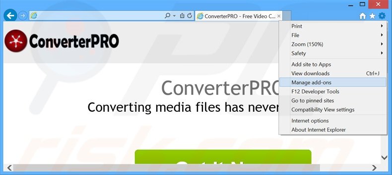 Removing ConverterPro ads from Internet Explorer step 1