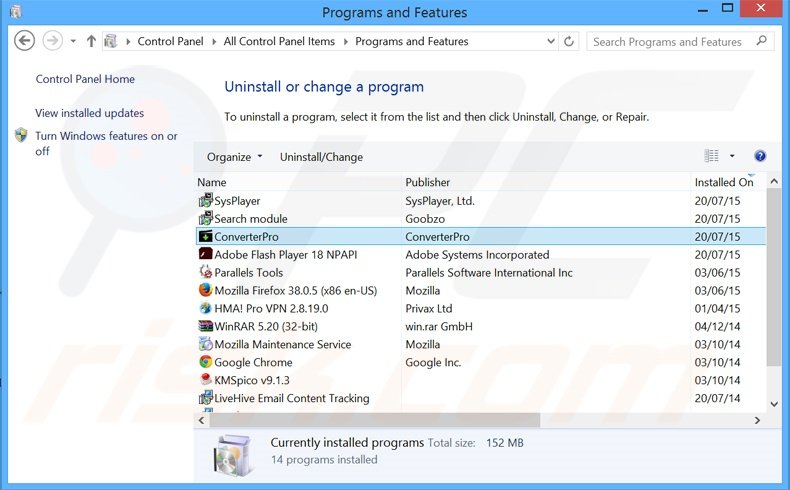 ConverterPro adware uninstall via Control Panel