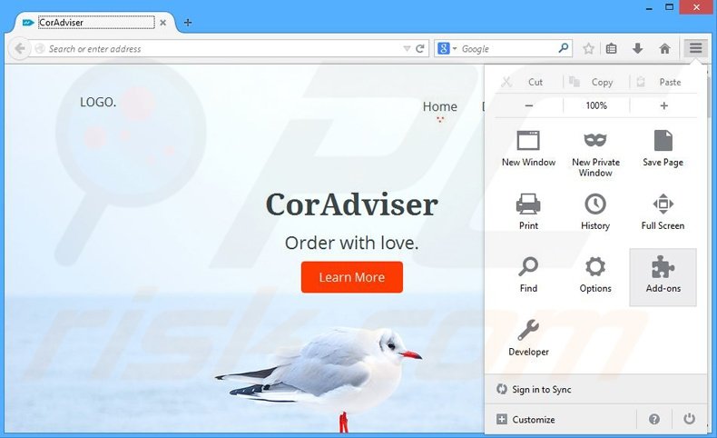 Removing CorAdviser ads from Mozilla Firefox step 1