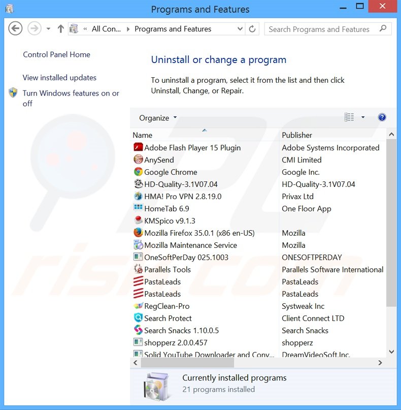 CorAdviser adware uninstall via Control Panel