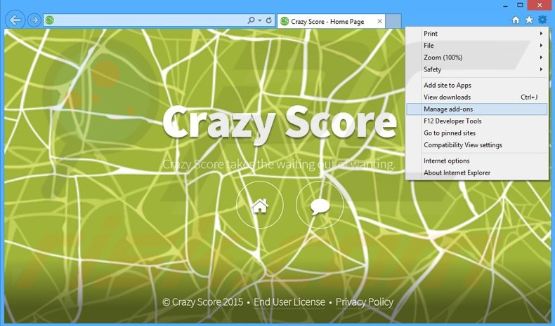 Removing Crazy Score ads from Internet Explorer step 1