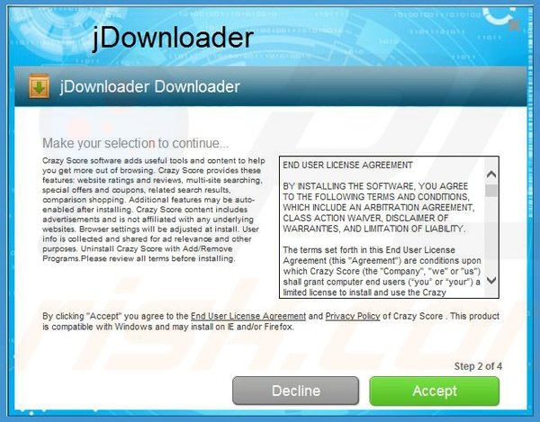 Crazy Score adware installer