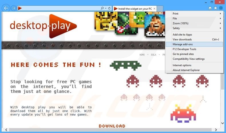 Removing Desktop-play ads from Internet Explorer step 1