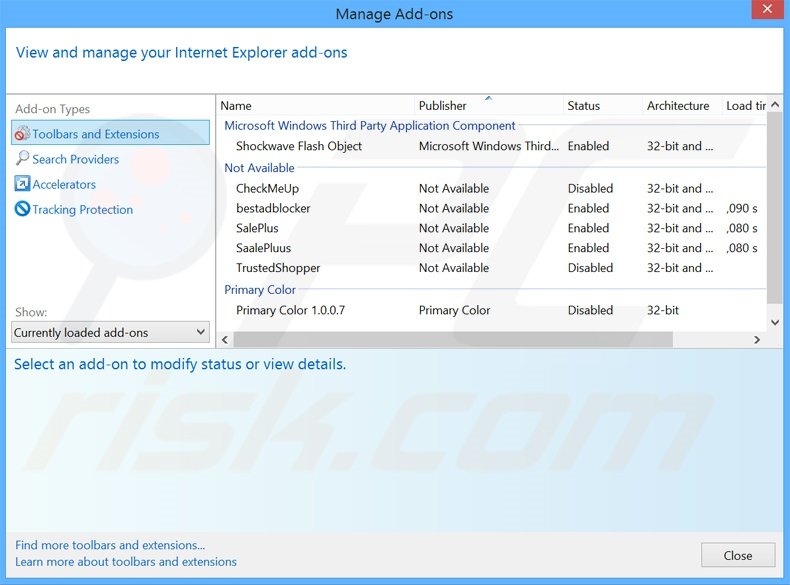 Removing DownloadAdmin ads from Internet Explorer step 2