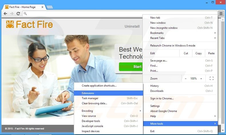 Removing Fact Fire  ads from Google Chrome step 1