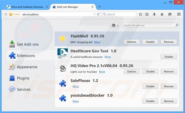 Removing FlashMall ads from Mozilla Firefox step 2