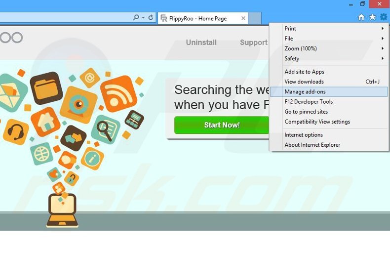 Removing FlippyRoo ads from Internet Explorer step 1