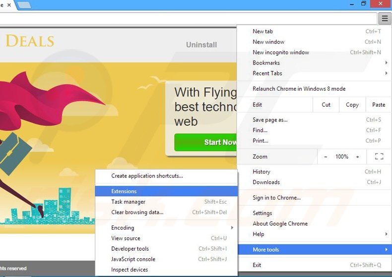 Removing Flying Deals  ads from Google Chrome step 1