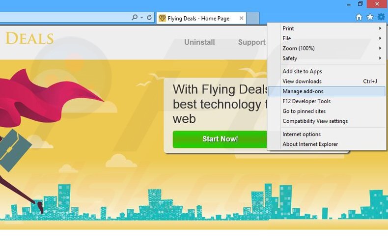 Removing Flying Deals ads from Internet Explorer step 1