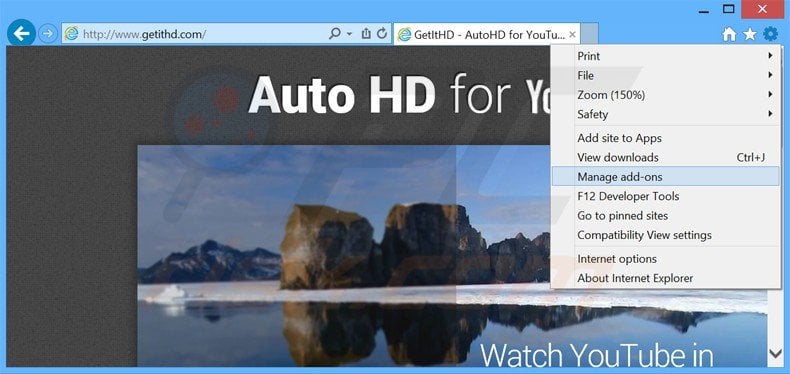 Removing getithd ads from Internet Explorer step 1