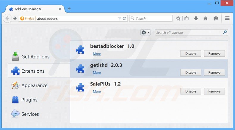 Removing getithd ads from Mozilla Firefox step 2