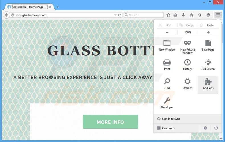 Removing glass bottle ads from Mozilla Firefox step 1