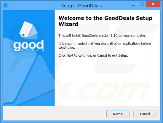 Installation set-up used in GoodDeals adware distribution