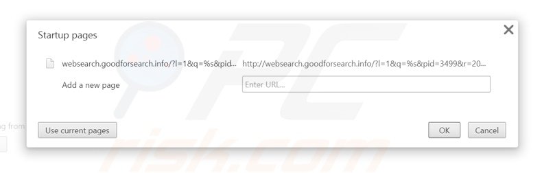 Removing websearch.goodforsearch.com from Google Chrome homepage