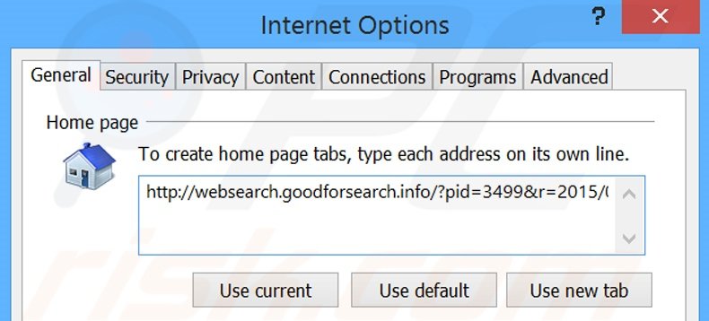 Removing websearch.goodforsearch.com from Internet Explorer homepage