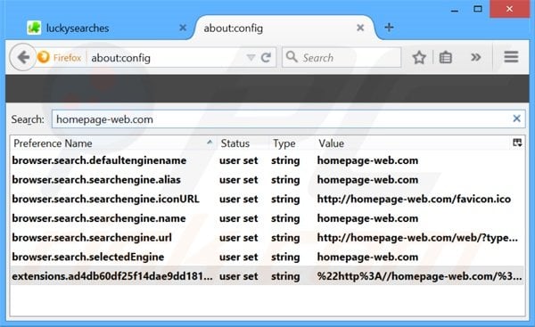 Removing homepage-web.com from Mozilla Firefox default search engine
