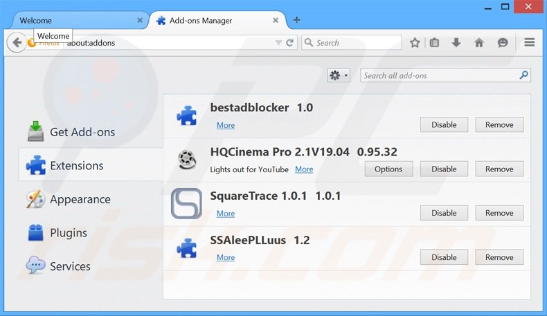 Removing HQCinema Pro ads from Mozilla Firefox step 2