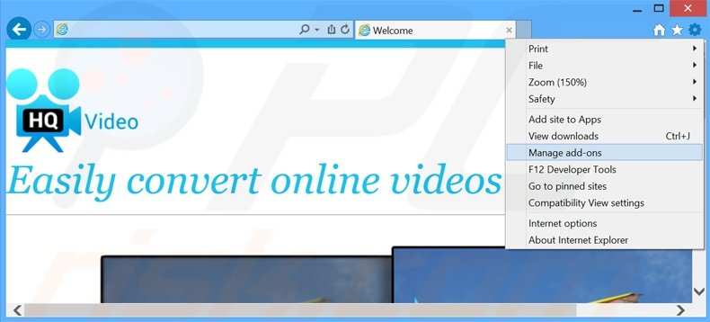 Removing HQCinema Pro ads from Internet Explorer step 1