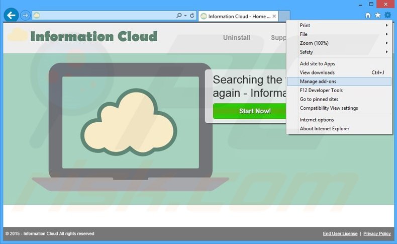 Removing Information Cloud ads from Internet Explorer step 1