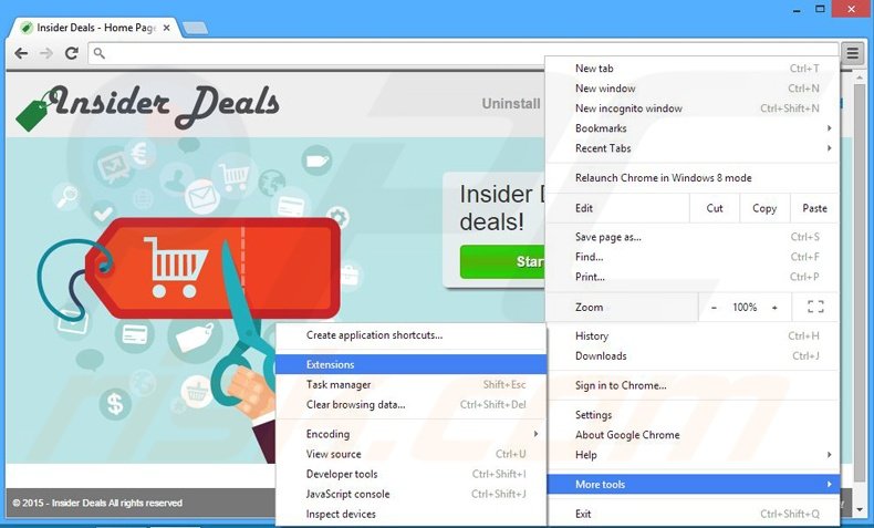 Removing Insider Deals ads from Google Chrome step 1
