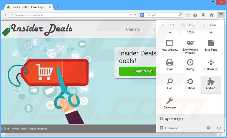 Removing Insider Deals ads from Mozilla Firefox step 1