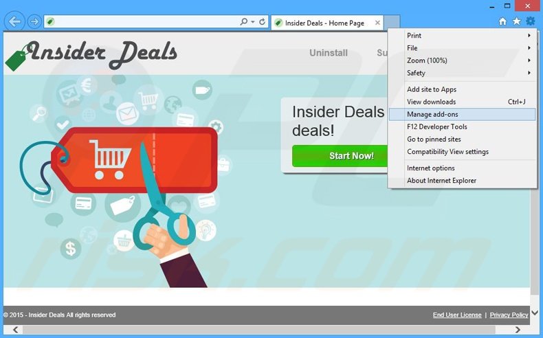 Removing Insider Deals ads from Internet Explorer step 1