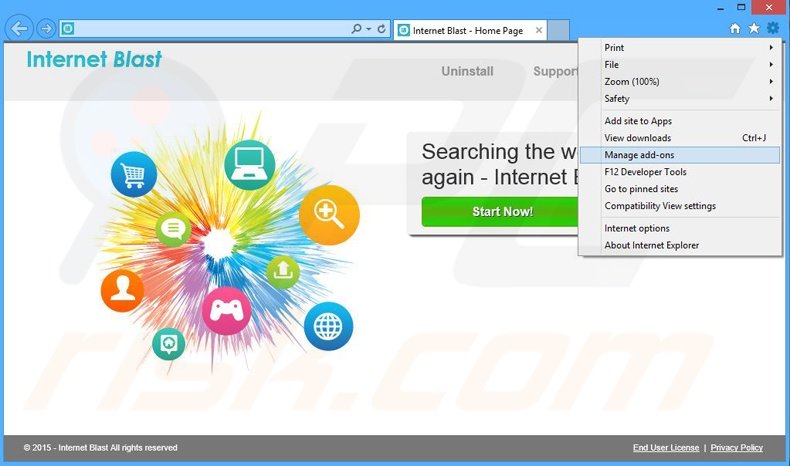 Removing Internet Blast ads from Internet Explorer step 1