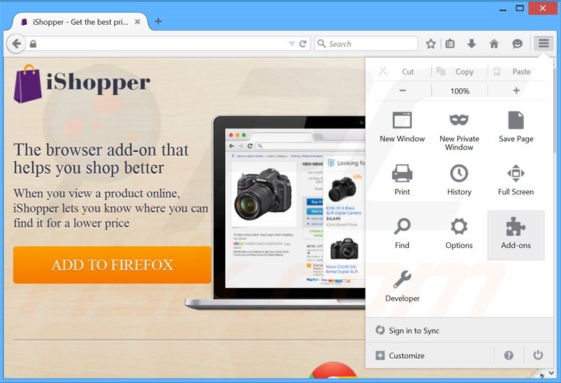 Removing iShopper ads from Mozilla Firefox step 1