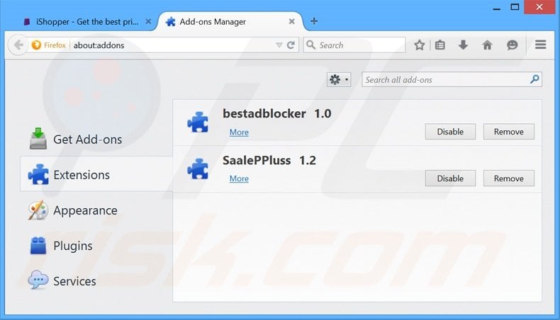 Removing iShopper ads from Mozilla Firefox step 2