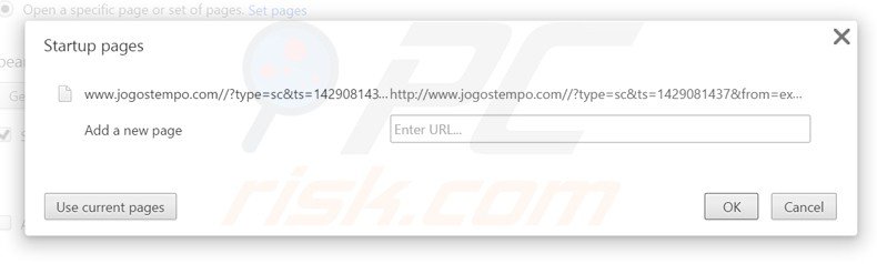 Removing jogostempo.com from Google Chrome homepage