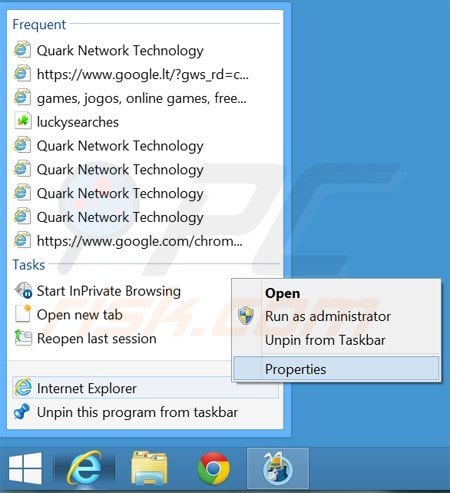 Removing jogostempo.com from Internet Explorer shortcut target step 1