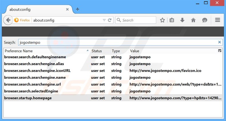 Removing jogostempo.com from Mozilla Firefox default Internet search engine
