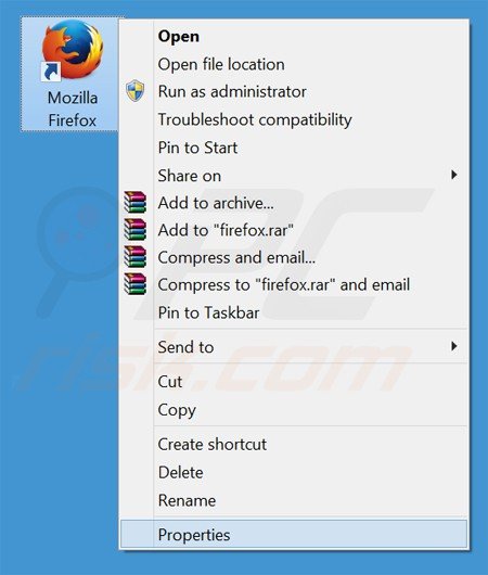 Removing jogostempo.com from Mozilla Firefox shortcut target step 1