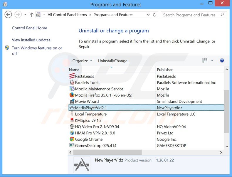 mediaplayervid adware uninstall via Control Panel