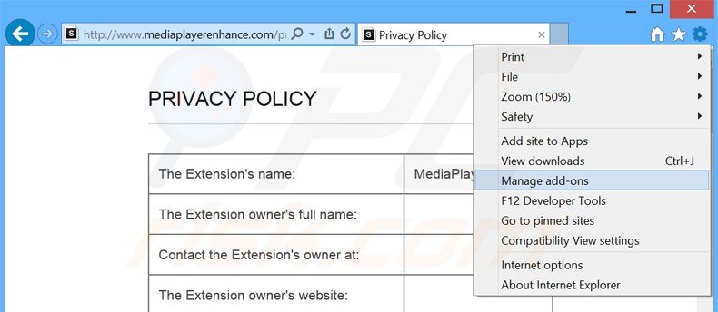 Removing mediaplayervid ads from Internet Explorer step 1