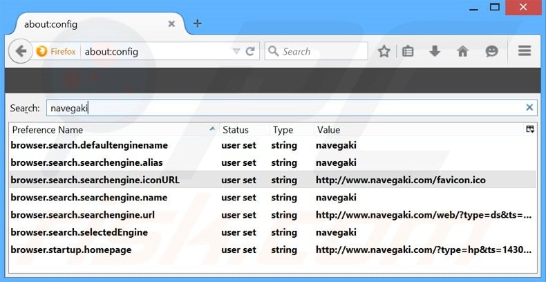 Removing navegaki.com from Mozilla Firefox default search engine