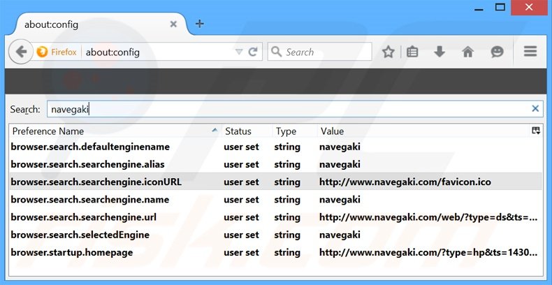 Removing navegaki.com from Mozilla Firefox default search engine