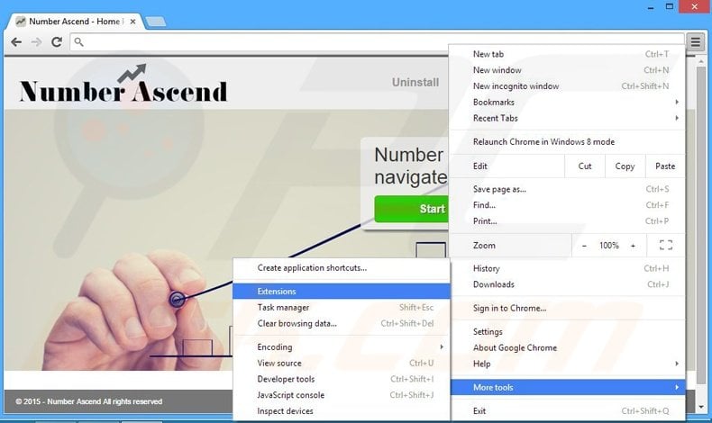 Removing Number Ascend ads from Google Chrome step 1