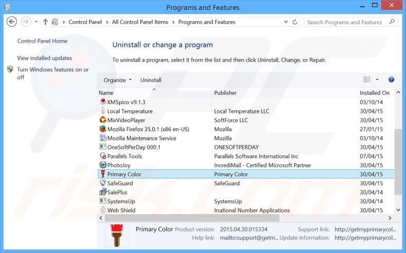 Number Ascend adware uninstall via Control Panel