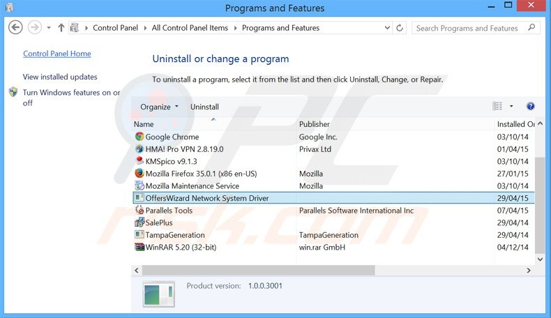 offerswizard adware uninstall via Control Panel