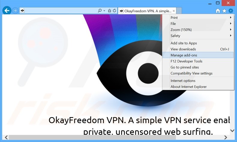 Removing OkayFreedom ads from Internet Explorer step 1