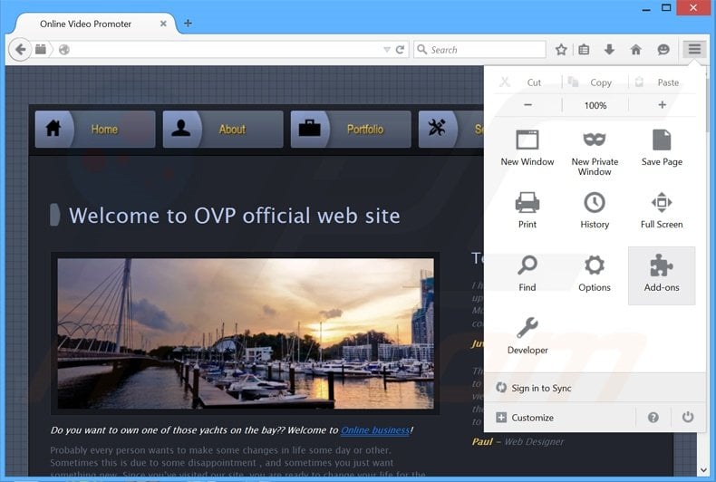Removing Online Video Promoter ads from Mozilla Firefox step 1