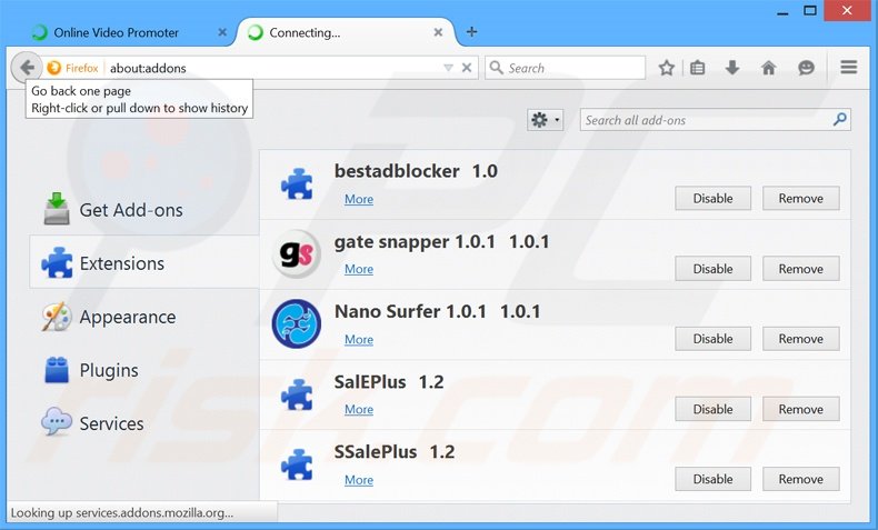 Removing Online Video Promoter ads from Mozilla Firefox step 2
