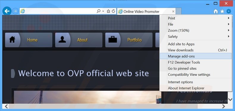 Removing Online Video Promoter ads from Internet Explorer step 1