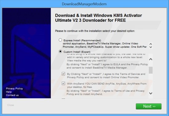 Installer used in Online Video Promoter adware distribution
