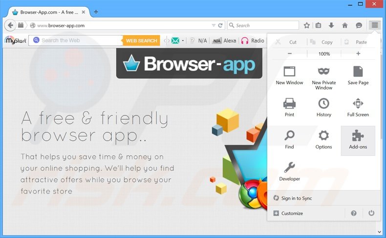 Removing OpenBrowserVersion ads from Mozilla Firefox step 1